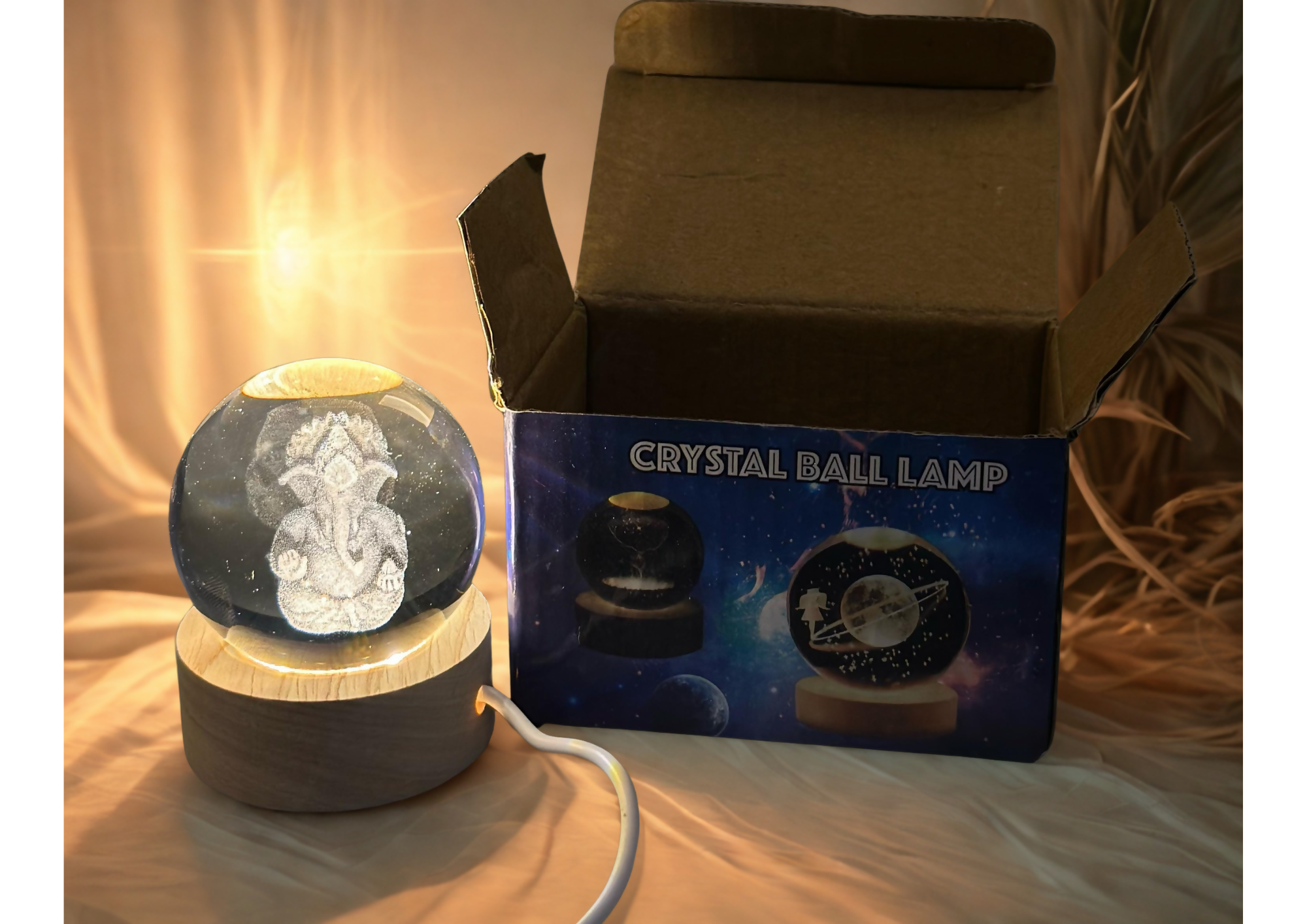3D Crystal Ganesha LED Night Lamp Crystal Ball Night Lamp,Creative Engraved Crystal Ball Night Light